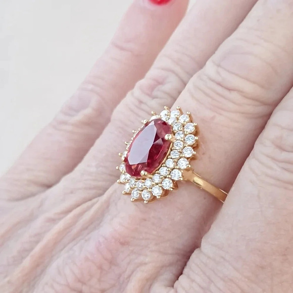 Padparadscha Sapphire & Genuine Moissanite Double Halo Ring. - Picture 4 of 10